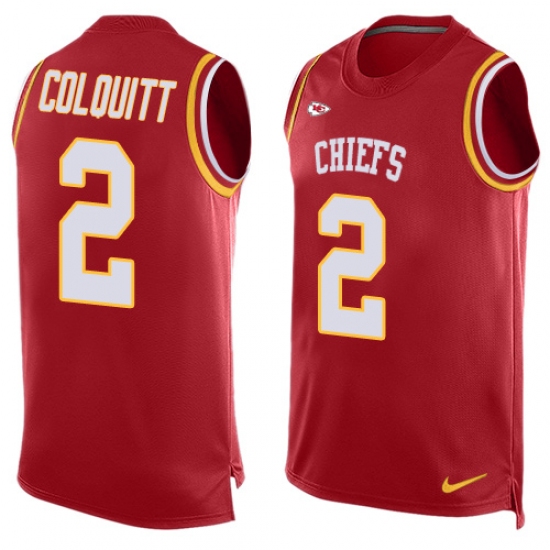 Men's Nike Kansas City Chiefs 2 Dustin Colquitt Limited Red Player Name & Number Tank Top NFL Jersey