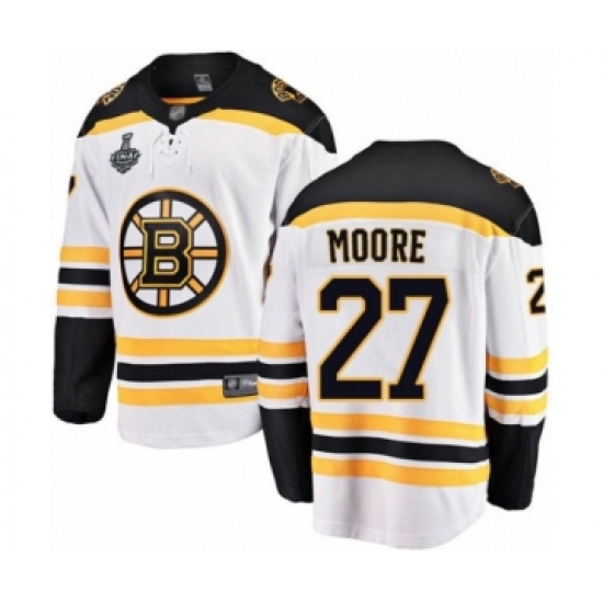 Men's Boston Bruins 27 John Moore Authentic White Away Fanatics Branded Breakaway 2019 Stanley Cup Final Bound Hockey Jersey