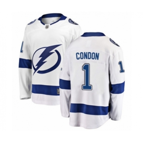 Men's Tampa Bay Lightning 1 Mike Condon Fanatics Branded White Away Breakaway Hockey Jersey