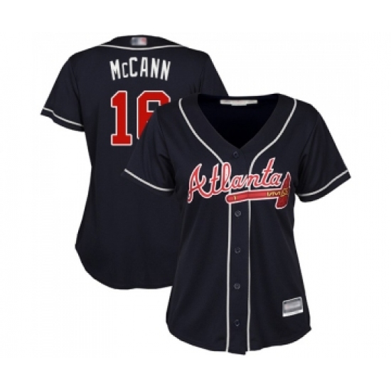 Women's Atlanta Braves 16 Brian McCann Replica Blue Alternate Road Cool Base Baseball Jersey