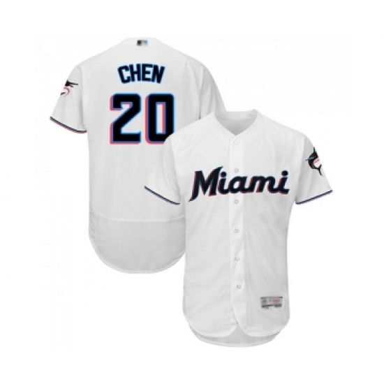 Men's Miami Marlins 20 Wei-Yin Chen White Home Flex Base Authentic Collection Baseball Jersey