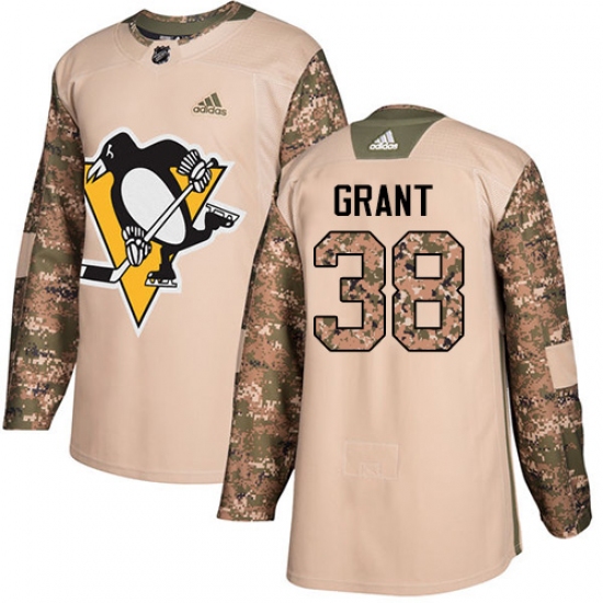 Men's Adidas Pittsburgh Penguins 38 Derek Grant Authentic Camo Veterans Day Practice NHL Jersey