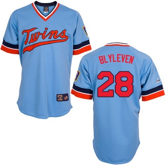 Men's Majestic Minnesota Twins 28 Bert Blyleven Replica Light Blue Cooperstown Throwback MLB Jersey