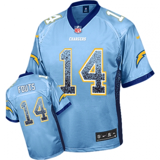 Men's Nike Los Angeles Chargers 14 Dan Fouts Elite Electric Blue Drift Fashion NFL Jersey