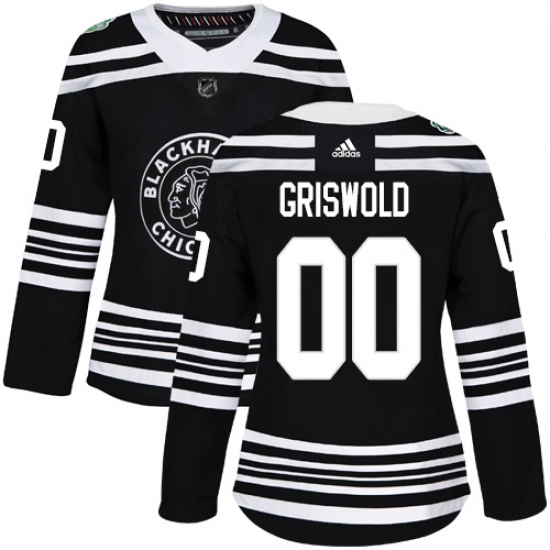 Women's Adidas Chicago Blackhawks 00 Clark Griswold Authentic Black 2019 Winter Classic NHL Jersey