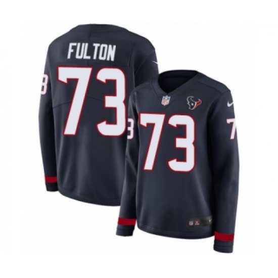 Women's Nike Houston Texans 73 Zach Fulton Limited Navy Blue Therma Long Sleeve NFL Jersey