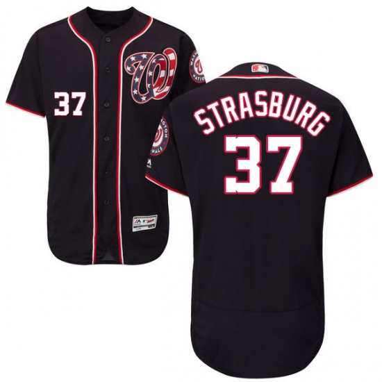 Men's Majestic Washington Nationals 37 Stephen Strasburg Navy Blue Alternate Flex Base Authentic Collection MLB Jersey