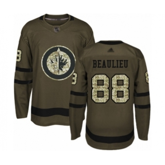 Youth Winnipeg Jets 88 Nathan Beaulieu Authentic Green Salute to Service Hockey Jersey