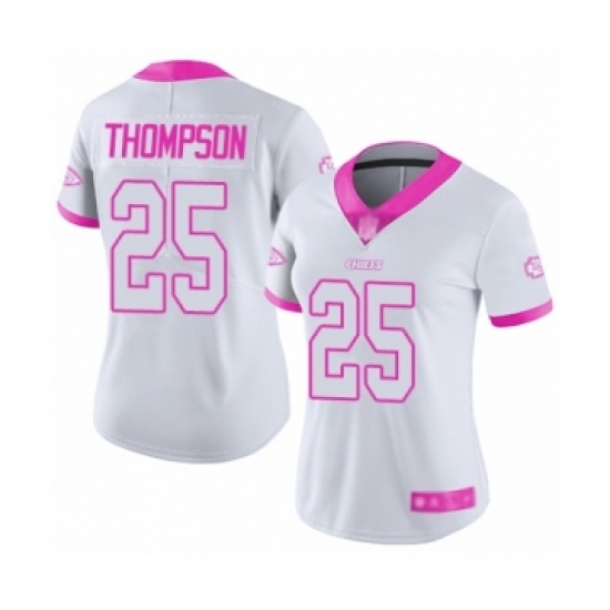 Women's Kansas City Chiefs 25 Darwin Thompson Limited White Pink Rush Fashion Football Jersey