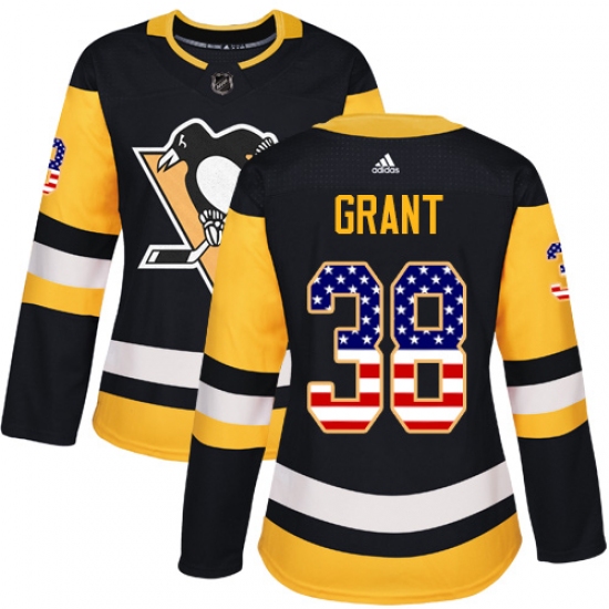 Women's Adidas Pittsburgh Penguins 38 Derek Grant Authentic Black USA Flag Fashion NHL Jersey
