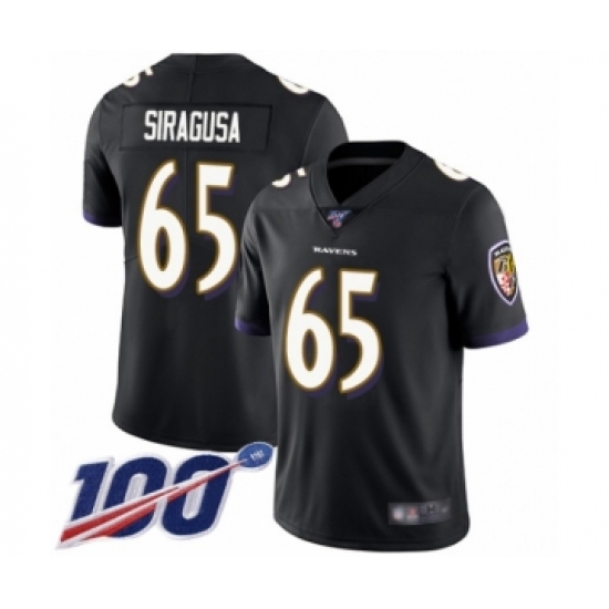 Men's Baltimore Ravens 65 Nico Siragusa Black Alternate Vapor Untouchable Limited Player 100th Season Football Jersey