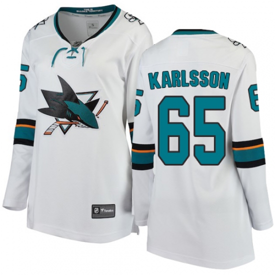 Women's San Jose Sharks 65 Erik Karlsson Fanatics Branded White Away Breakaway NHL Jersey