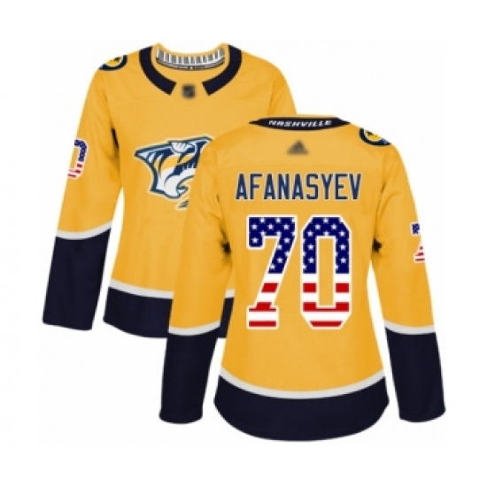 Women's Nashville Predators 70 Egor Afanasyev Authentic Gold USA Flag Fashion Hockey Jersey