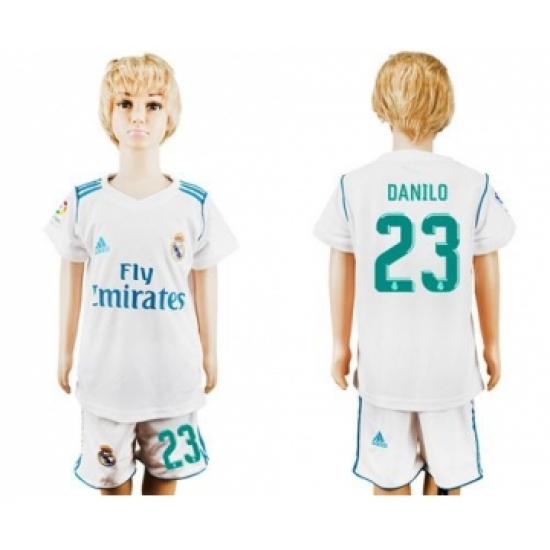 Real Madrid 23 Danilo White Home Kid Soccer Club Jersey