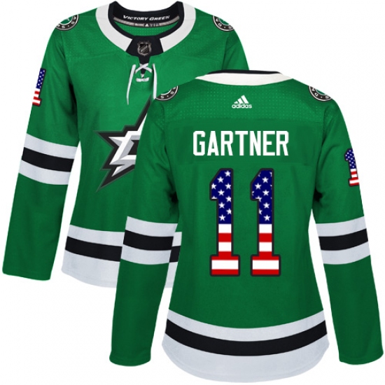 Women's Adidas Dallas Stars 11 Mike Gartner Authentic Green USA Flag Fashion NHL Jersey