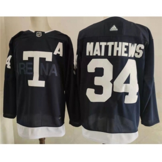 Men's Toronto Maple Leafs 34 Auston Matthews Navy 2022 NHL Heritage Classic Adidas Jersey