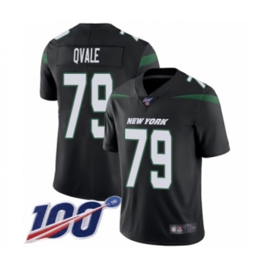 Men's New York Jets 79 Brent Qvale Black Alternate Vapor Untouchable Limited Player 100th Season Football Jersey