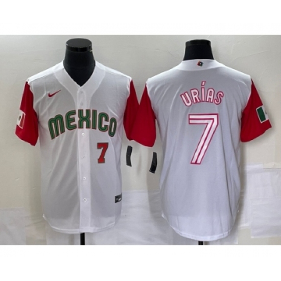 Men's Mexico Baseball 7 Julio Urias Number 2023 White Red World Classic Stitched Jersey42