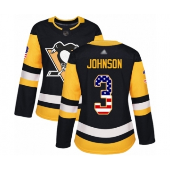 Women's Pittsburgh Penguins 3 Jack Johnson Authentic Black USA Flag Fashion Hockey Jersey