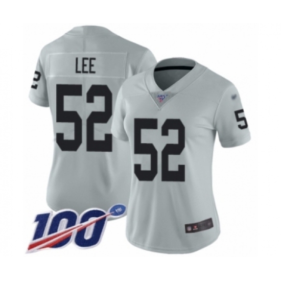 Women's Oakland Raiders 52 Marquel Lee Limited Silver Inverted Legend 100th Season Football Jersey