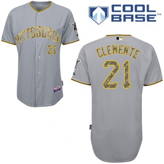 Men's Majestic Pittsburgh Pirates 21 Roberto Clemente Authentic Grey USMC Cool Base MLB Jersey