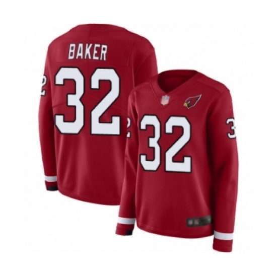 Women's Arizona Cardinals 32 Budda Baker Limited Red Therma Long Sleeve Football Jersey