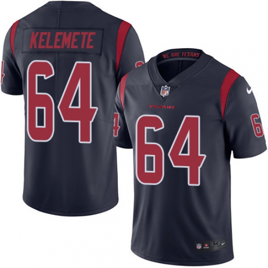 Men's Nike Houston Texans 64 Senio Kelemete Limited Navy Blue Rush Vapor Untouchable NFL Jersey