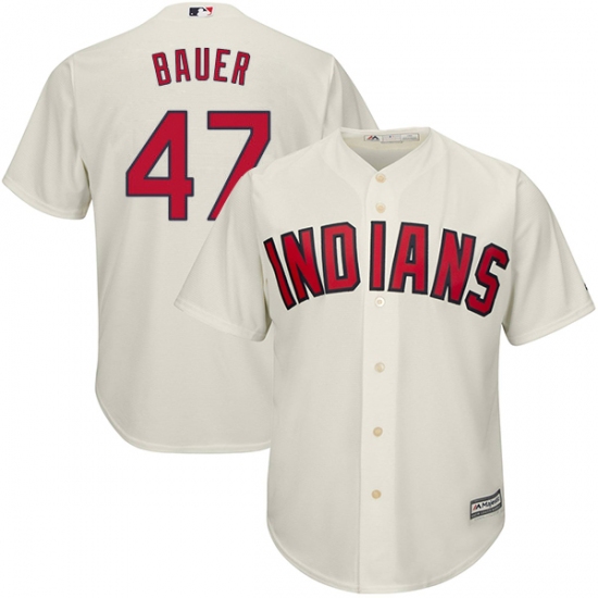 Men's Majestic Cleveland Indians 47 Trevor Bauer Replica Cream Alternate 2 Cool Base MLB Jersey