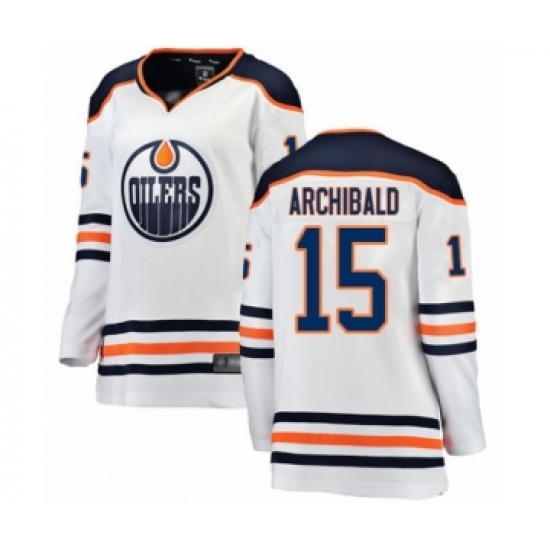 Women's Edmonton Oilers 15 Josh Archibald Authentic White Away Fanatics Branded Breakaway Hockey Jersey