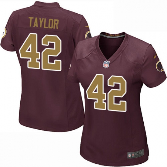 Women's Nike Washington Redskins 42 Charley Taylor Game Burgundy Red/Gold Number Alternate 80TH Anniversary NFL Jersey