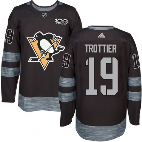 Men's Adidas Pittsburgh Penguins 19 Bryan Trottier Authentic Black 1917-2017 100th Anniversary NHL Jersey