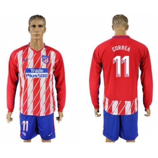 Atletico Madrid 11 Correa Home Long Sleeves Soccer Club Jersey