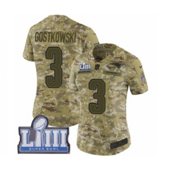 Women's Nike New England Patriots 3 Stephen Gostkowski Limited Camo 2018 Salute to Service Super Bowl LIII Bound NFL Jersey