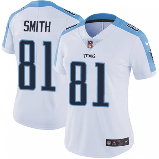 Women's Nike Tennessee Titans 81 Jonnu Smith White Vapor Untouchable Limited Player NFL Jersey