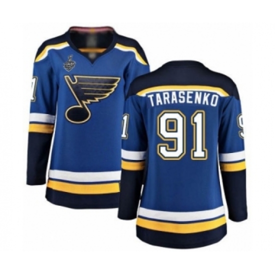 Women's St. Louis Blues 91 Vladimir Tarasenko Fanatics Branded Royal Blue Home Breakaway 2019 Stanley Cup Final Bound Hockey Jersey