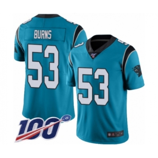 Men's Carolina Panthers 53 Brian Burns Limited Blue Rush Vapor Untouchable 100th Season Football Jersey