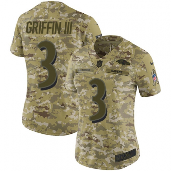 Women's Nike Baltimore Ravens 3 Robert Griffin III Limited Camo 2018 Salute to Service NFL Jersey