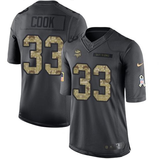 Men's Nike Minnesota Vikings 33 Dalvin Cook Limited Black 2016 Salute to Service NFL Jersey