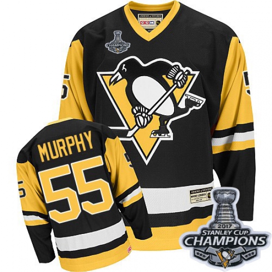 Men's CCM Pittsburgh Penguins 55 Larry Murphy Authentic Black Throwback 2017 Stanley Cup Champions NHL Jersey