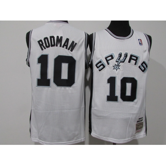 Men's San Antonio Spurs 10 Dennis Rodman White Swingman Throwback Jersey