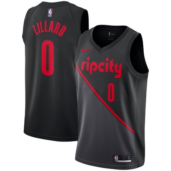 Women's Nike Portland Trail Blazers 0 Damian Lillard Swingman Black NBA Jersey - 2018 19 City Edition