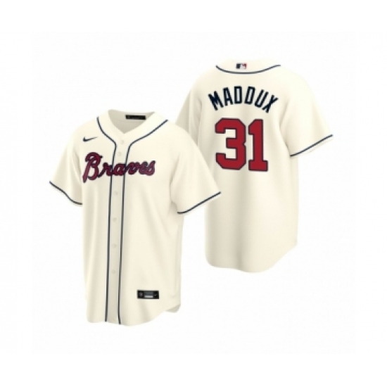 Women Atlanta Braves 31 Greg Maddux Nike Cream 2020 Replica Alternate Jersey