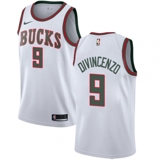 Men's Nike Milwaukee Bucks 9 Donte DiVincenzo Swingman White Fashion Hardwood Classics NBA Jersey