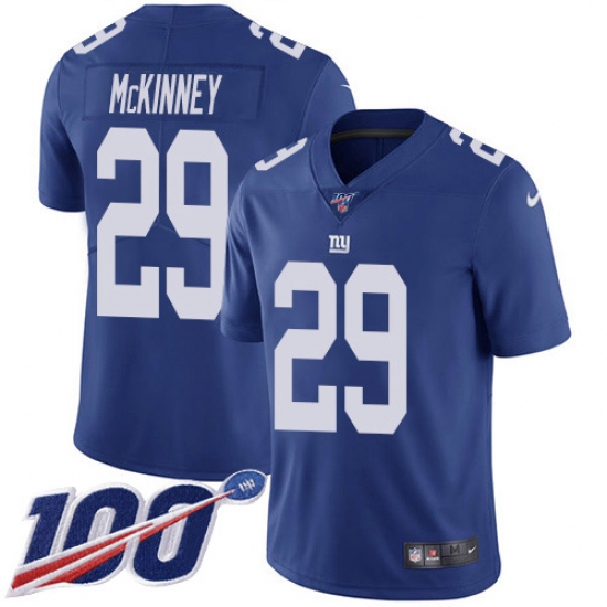 Men's New York Giants 29 Xavier McKinney Royal Blue Team Color Stitched 100th Season Vapor Untouchable Limited Jersey