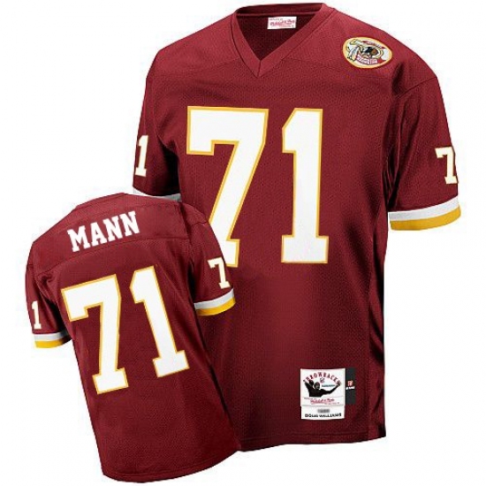 Mitchell and Ness Washington Redskins 71 Charles Mann Burgundy Red With 50TH Patch Authentic Throwback NFL Jersey