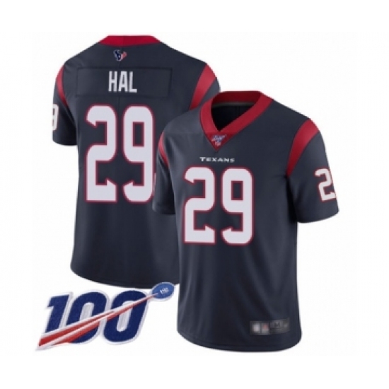 Men's Houston Texans 29 Andre Hal Navy Blue Team Color Vapor Untouchable Limited Player 100th Season Football Jersey