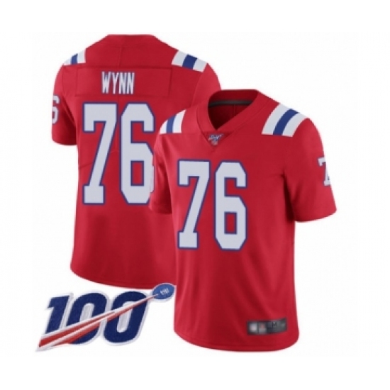 Men's New England Patriots 76 Isaiah Wynn Red Alternate Vapor Untouchable Limited Player 100th Season Football Jersey