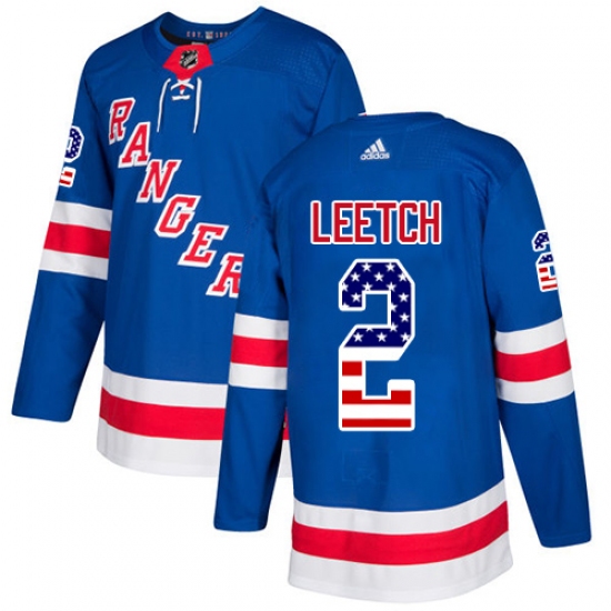 Men's Adidas New York Rangers 2 Brian Leetch Authentic Royal Blue USA Flag Fashion NHL Jersey