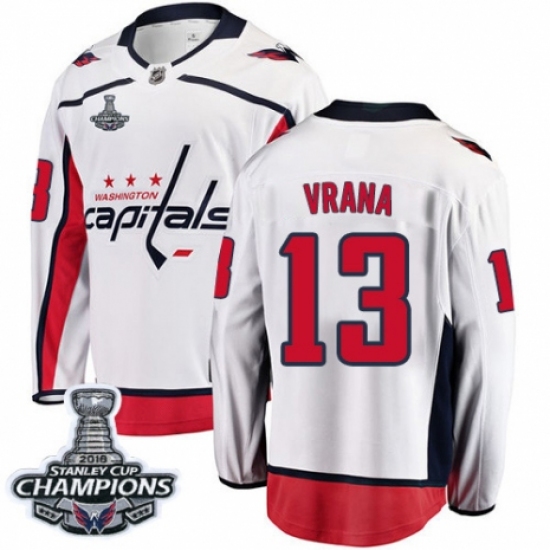Youth Washington Capitals 13 Jakub Vrana Fanatics Branded White Away Breakaway 2018 Stanley Cup Final Champions NHL Jersey