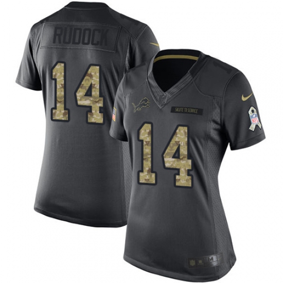 Women's Nike Detroit Lions 14 Jake Rudock Limited Black 2016 Salute to Service NFL Jersey